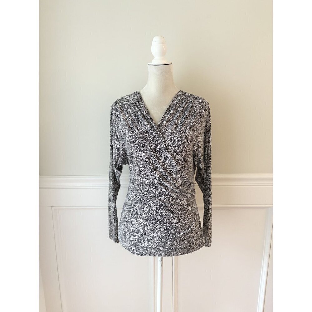 BCBGeneration Black & White Open Back Surplice Long Sleeve Top S EUC